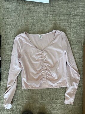 all in motion Light Pink Ruched V-Neck Long Sleeve Top